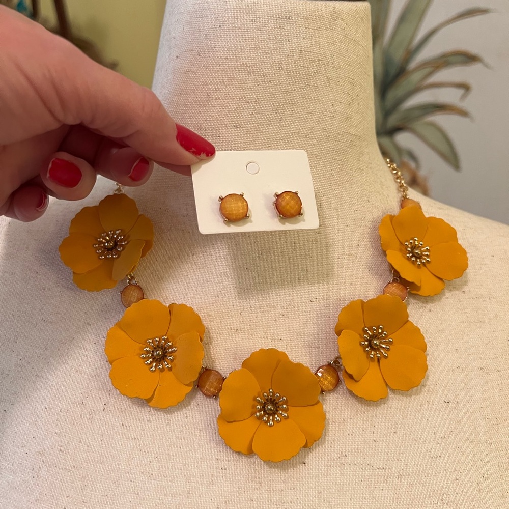 Floral Yellow Necklace and Earring Set New